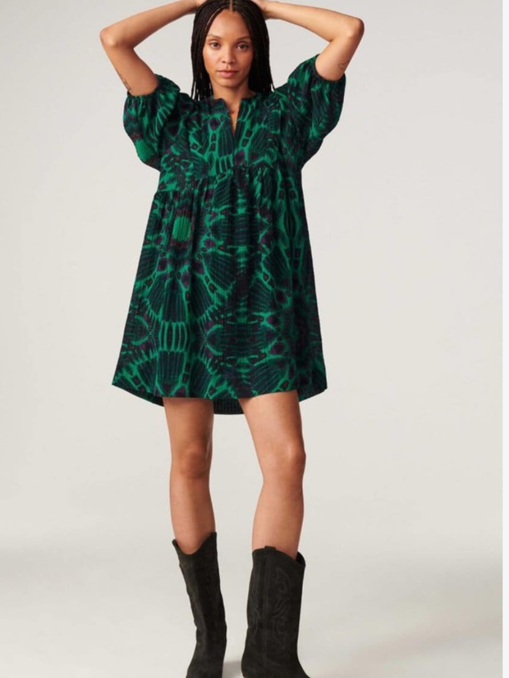 ba&sh Emerald Green Patterned Mini Skirt Dress